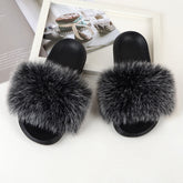 Navy Blue Faux Fur Women Slipper - FashionByTeresa
